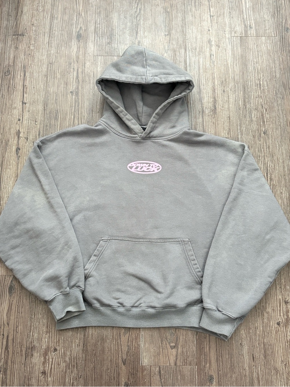 COLD CULTURE DOW TO LUCK HEAVYWEIGHT GREY PINK GRAPHIC HOODIE SIZE MEDIUM